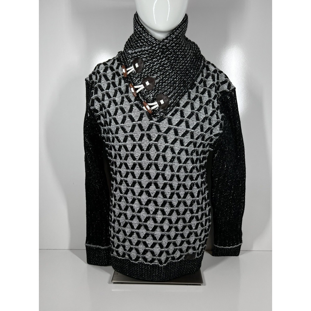 NWT Leif Nelson Black White Heavy Knitted Pullover‎ Sweater LN5385 Mens SZ 3XL